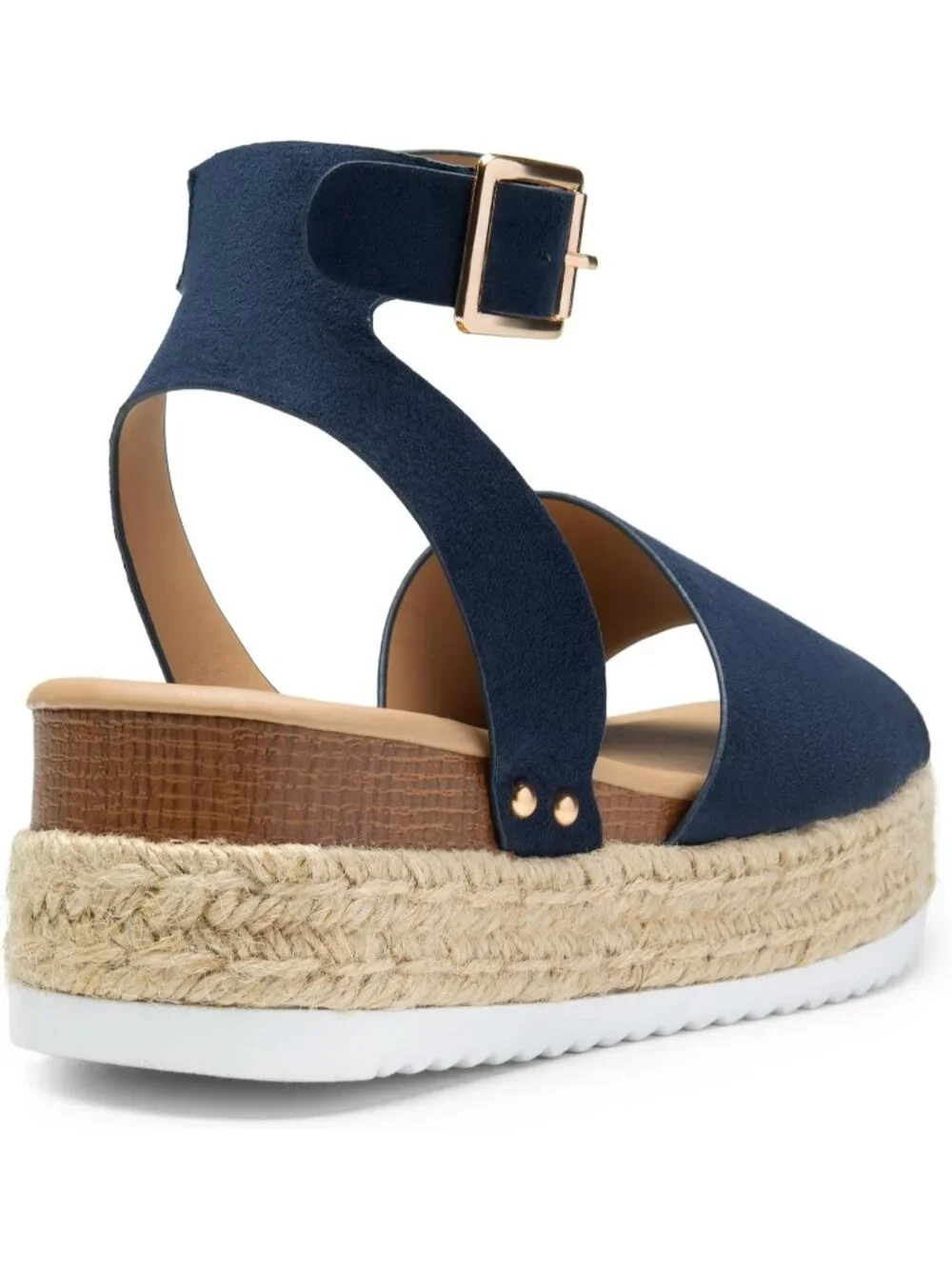 Womens Navy Blue Comfortable Platform Espadrilles Ankle Strap Wedge Sandal Shoes